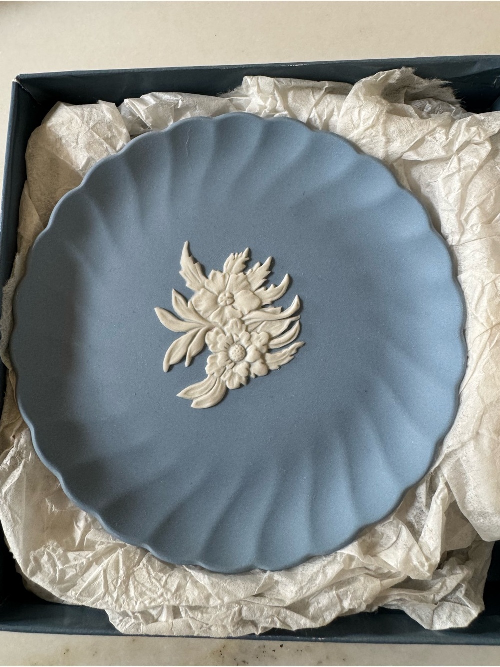 Vintage Wedgwood Decorative Trinket Tray with White Floral Relief